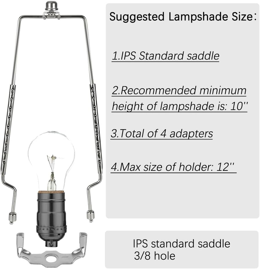 8 9 10 11 12 inch Lamp Shade Harp Holder, Adjustable Lamp Harp Kit, Fit Both Standard Lamp Rod and E14 E26 E27 Light Base UNO Fitter Adapter Converter Finial Set, Lampshade Bracket - Image 2