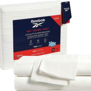 Reebok Twin Size Sheet Set from Tencel Eucalyptus - Soft, Cooling & Breathable for Hot Sleepers, Deep Pocket Up to 17 Inches, 4Pc Hotel Luxury Bedding Set, Bedsheet & Pillowcases (White, Twin)