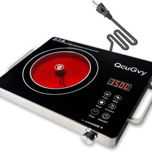 Portable Infrared Burner 3500 Electri Burner with 3 Hours Timer-Electric Hot Plate Touch Control Panel Adjustable Heating Power Glass Plate Electric Cooktop for Cooking (Black)