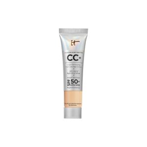 IT Cosmetics CC+ Cream Travel - Natural Full Coverage Foundation With SPF 50+, Color Corrector & Anti-Aging Hydrating Serum, Hyaluronic Acid + Peptides, Up To 24H Wear, All Skin Types- 0.4 fl oz