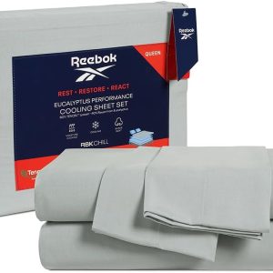 Reebok Twin Size Sheet Set from Tencel Eucalyptus - Soft, Cooling & Breathable for Hot Sleepers, Deep Pocket Up to 17 Inches, 4Pc Hotel Luxury Bedding Set, Bedsheet & Pillowcases (Lunar Rock, Twin)