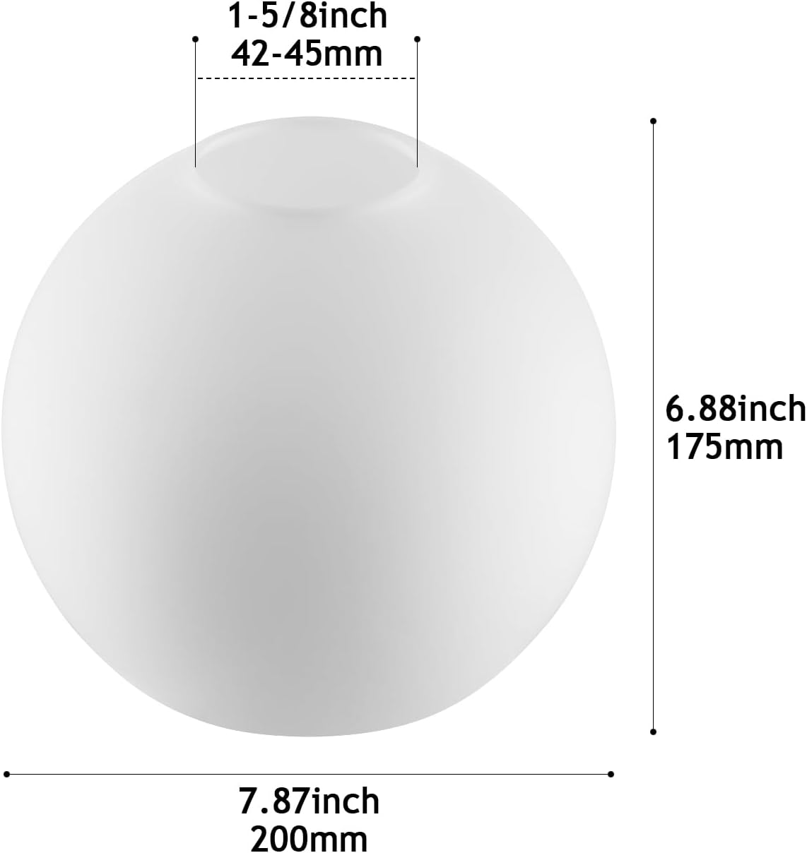 Diameter 7.87 Inch, Height 6.88 Inch,E26 Base 1-5/8 Inch Fitter,Double Hole White Glass Spherical Lampshade For Pendant lLmps And Floor Lamps - Image 2
