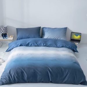 CLOTHKNOW Blue White Queen Comforter Set 3Pcs Blue Gradient Bedding Comforter Sets All Season Soft Ocean Blue Queen Comforter with 2 x Pillowcases