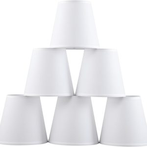 Set of 6 Clip-on Mini Chandelier Lamp Shades,3.5" x 5.1" x 5.5",Small Barrel,Handmade,Traditional Decorative,Natural Linen Lamp Shade,Modern European Style Bell Shade (White)