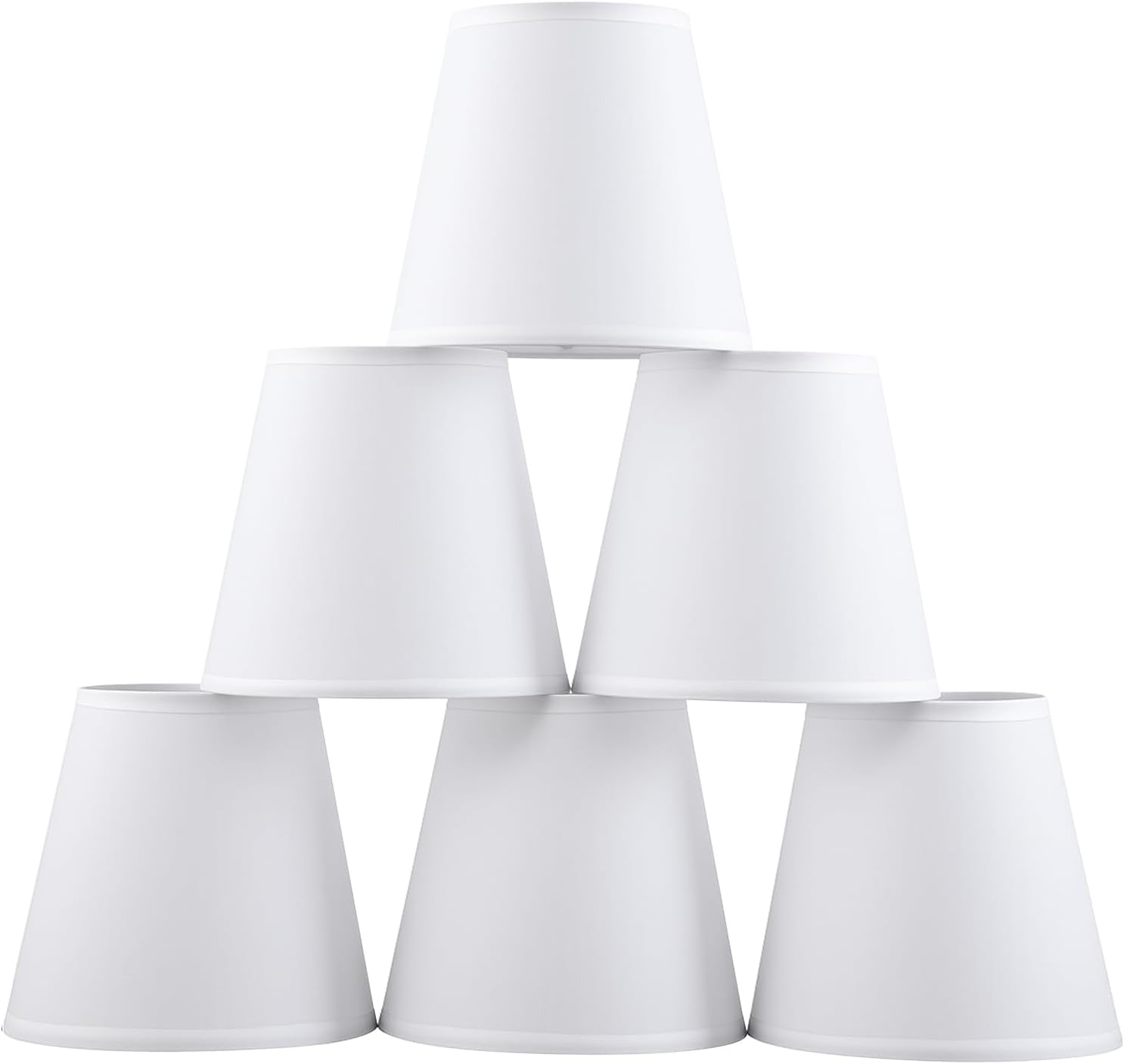 Set of 6 Clip-on Mini Chandelier Lamp Shades,3.5″ x 5.1″ x 5.5″,Small Barrel,Handmade,Traditional Decorative,Natural Linen Lamp Shade,Modern European Style Bell Shade (White)