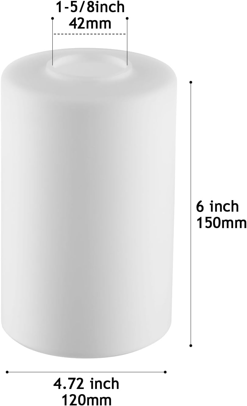 Diameter 4.72 IN, Tall 6 IN,E26 Base 1-5/8 Inch Fitter,Wall lamps or Pendant Lamps Replace Lampshades With Frosted Opal White Cylindrical Glass Lampshades - Image 2