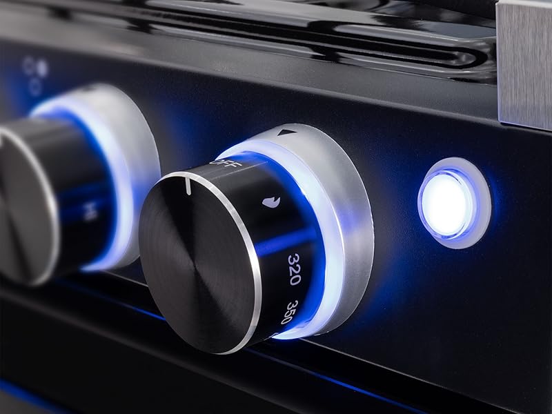 Stove with light up metal knobs.