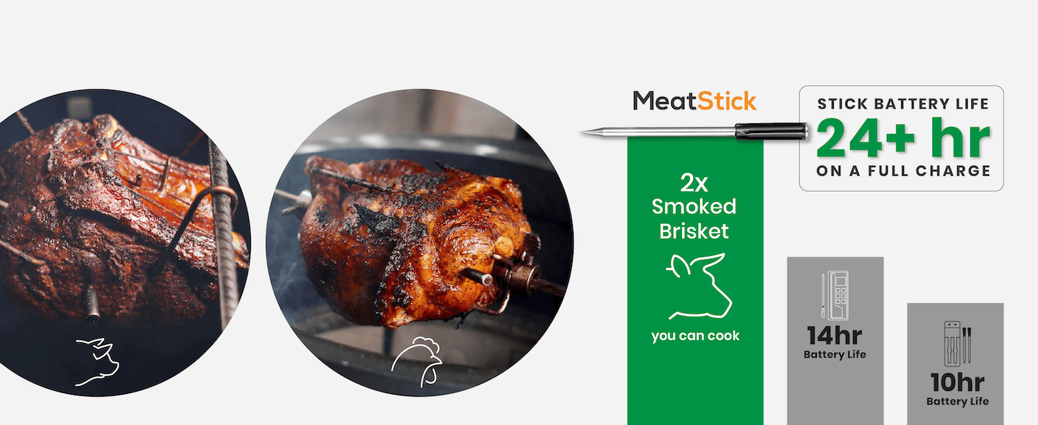 MeatStick X: Cook with a battery life lasting through 2 extended brisket sessions.