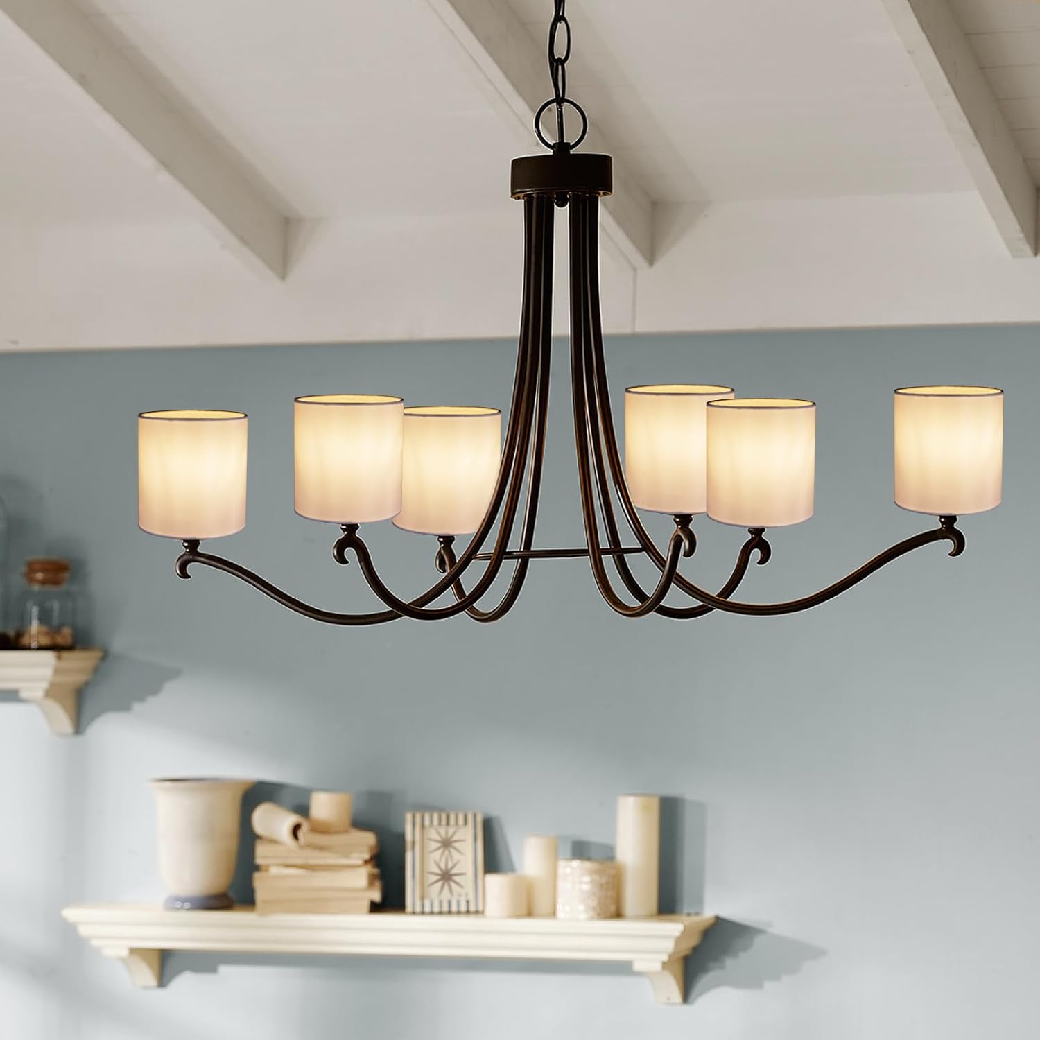 Chandelier Lamp Shades, Small Lamp Shades Clip-on Bulbs Only for Candelabra Bulbs, White Chandelier Shades 6 Pcs, Mini Lampshades for Chandeliers 5.1" X 5.1" X 5.3, Home Decor Fabric Linen Lampshade - Image 4