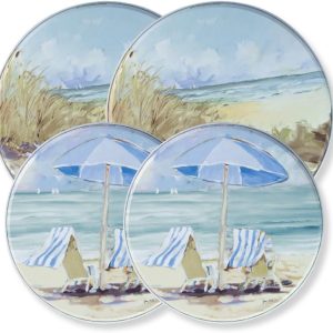 Set of 4 - "Seaside Retreat" ©Jane Slivka Licensed Design Electric Stove Range Burner Cover Set