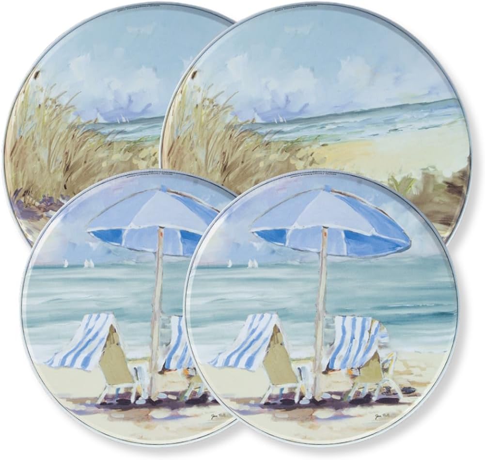 Set of 4 - "Seaside Retreat" ©Jane Slivka Licensed Design Electric Stove Range Burner Cover Set
