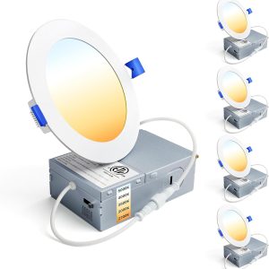 Ensenior 4 Pack 4 Inch LED Recessed Light, Dimmable, 2700K-5000K 5CCT, 750LM High Brightness, 9W 120V, Damp Rated, Ultra-Thin Canless Wafer Ceiling Light - ETL & FCC & IC