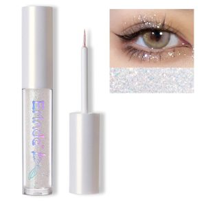 Erinde Liquid Glitter Eyeshadow Eyeliner, Korean Makeup Bling Under Eye Shadow, Shimmer Metallic, Lightweight Waterproof Long Wearing, Loose Glue for Christmas Crystals Eye Makeup, Colorful Sequins