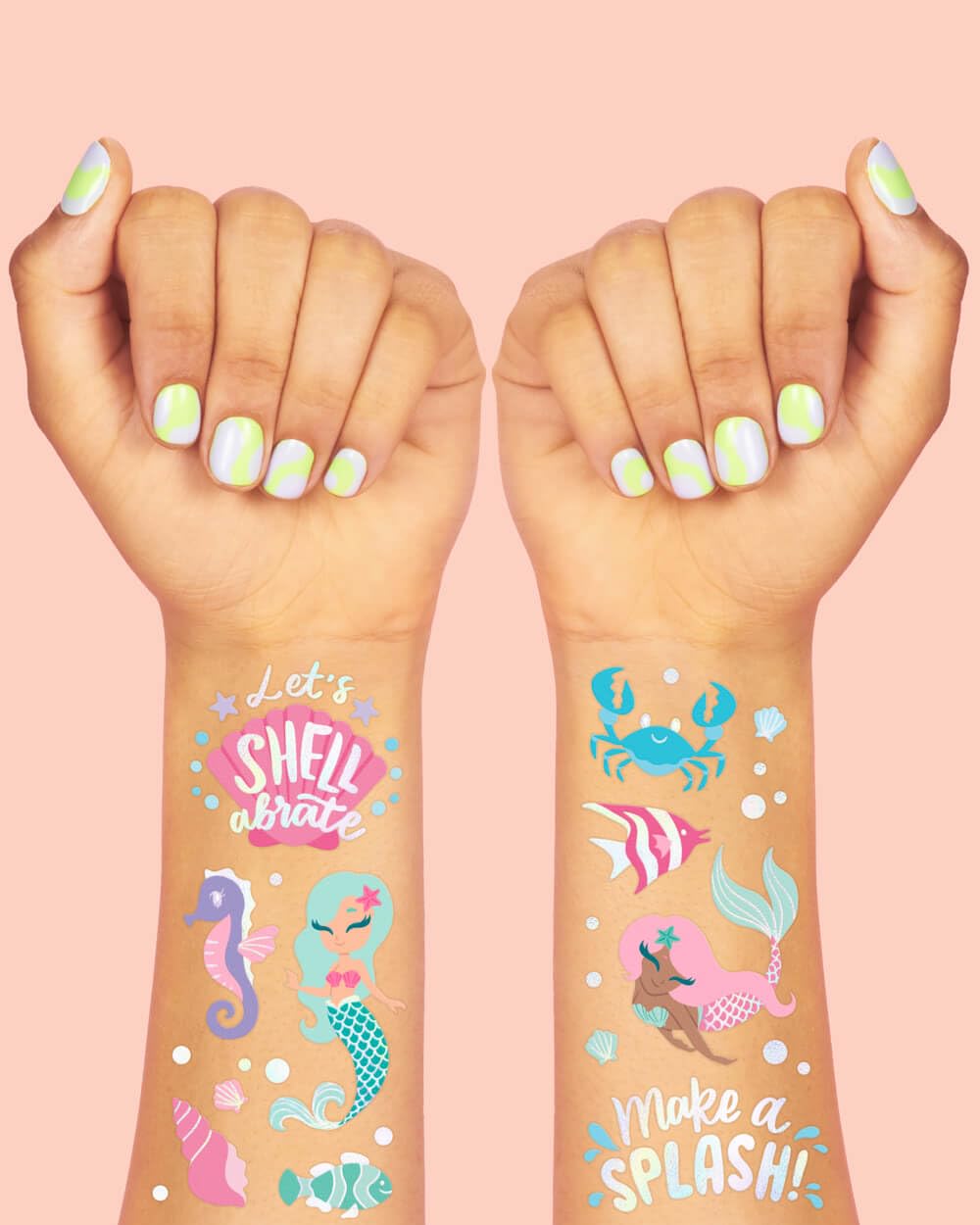 xo, Fetti Under The Sea Mermaid Temporary Tattoos - 56 Iridescent Foil Styles | Kids Birthday Party Supplies, Sea Creatures Favors, Ocean Animal, Underwater Arts and Crafts, Boys + Girls Activity - Image 3