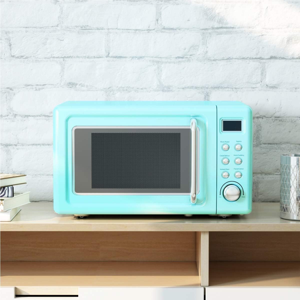 Retro Countertop Microwave Oven, Large 0.7Cu.ft, 700-Watt, Cold Rolled Steel Countertop with Time Setting, Glass Turntable Plate, Pre-Programmed Cooking Settings, LED Display, Child Lock (Green) - Image 3