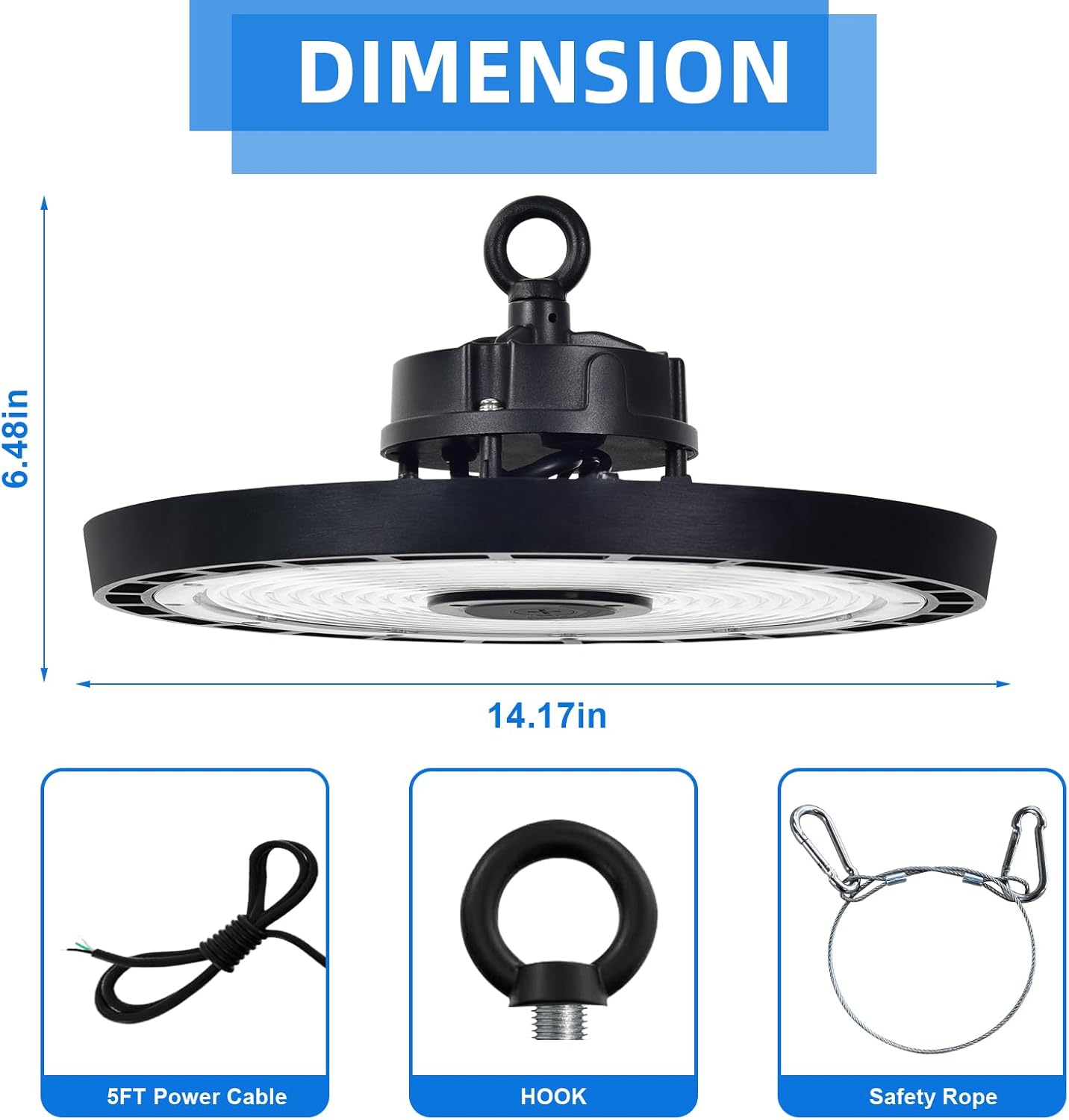 High Bay Light, Watt Adjustable 150W/200W/240W, Color Tunable 4000K/5000K, UFO Led Shop Lights, Up to 38400Lumens, 0-10V Dimmable, 120-277V, ETL&DLC Qualified for Warehouse Garage - Image 6