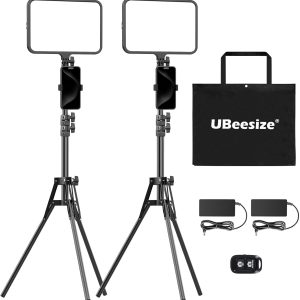UBeesize 2 Pack LED Video Light Kit, Photography Lighting, 13" Studio Lights with 65" Tripod Stand and Phone Holders, Podcast Lighting for Video Recording,Tiktok,YouTube