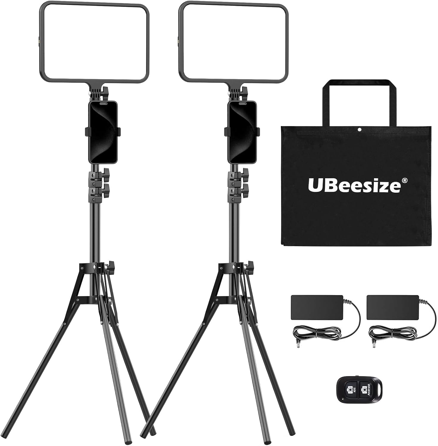 UBeesize 2 Pack LED Video Light Kit, Photography Lighting, 13″ Studio Lights with 65″ Tripod Stand and Phone Holders, Podcast Lighting for Video Recording,Tiktok,YouTube