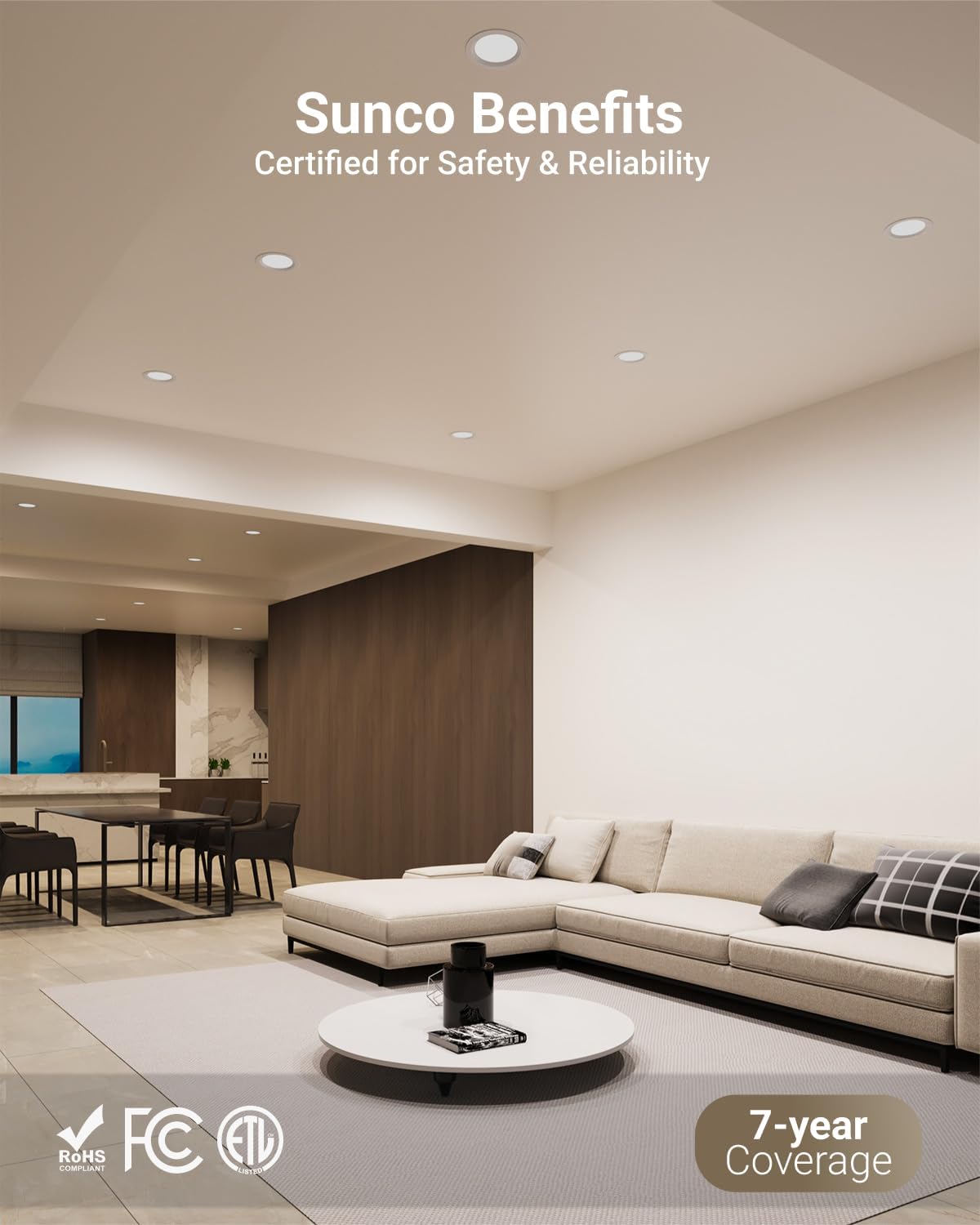 Sunco 12 Pack 6 Inch LED Recessed Light, Ceiling Canless Recessed Lights, Baffle Trim, 850 LM, 14W, Selectable CCT 2700K/3000K/4000K/5000K/6000K, Dimmable with Junction Box - Image 7