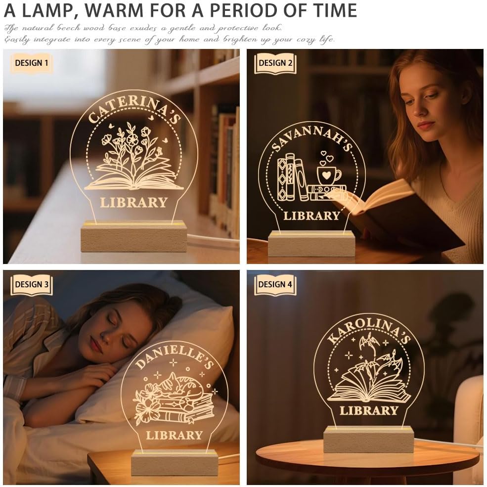 Personalized Library Night Light, Acrylic Book Sign with Wooden Base, Customizable Name Display, LED Warm Light for Reading Nook, Book Lover Gift - Image 6