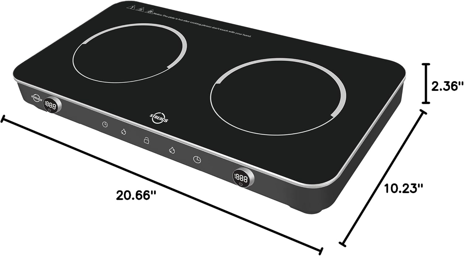 Double Induction Cooktop, 1800W Sensor Touch Electric Cooker Hot Plate, 6.7" Heating Coil,8 Power 8 Temperature Setting Countertop Burner with Timer-Proof Ceramic Glass Surface - Image 7