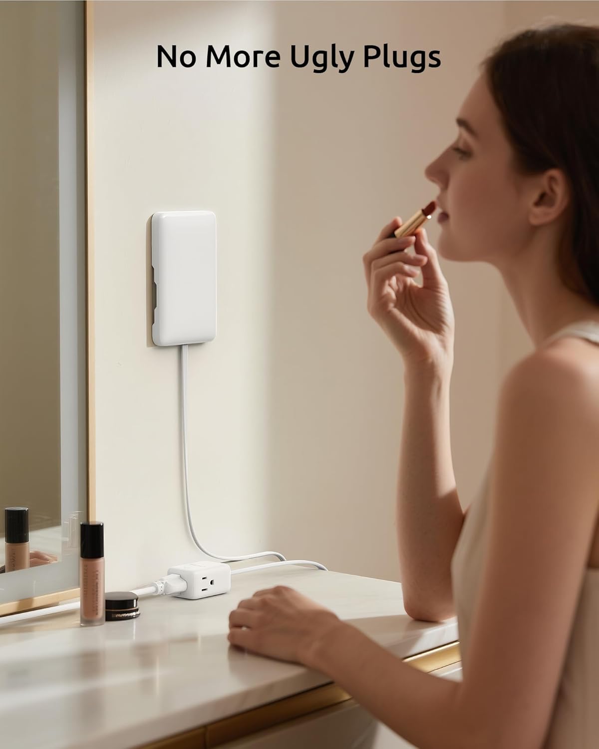 Flat Extension Cord Short 3ft, ETL Listed, NUTICT 3 Prong Indoor Extension Cord Flat Wall Plug with Outlet Cover, 13A/1625W, 900J Surge Protector, Small Outlet Extender for Kitchen Bathroom, White - Image 7