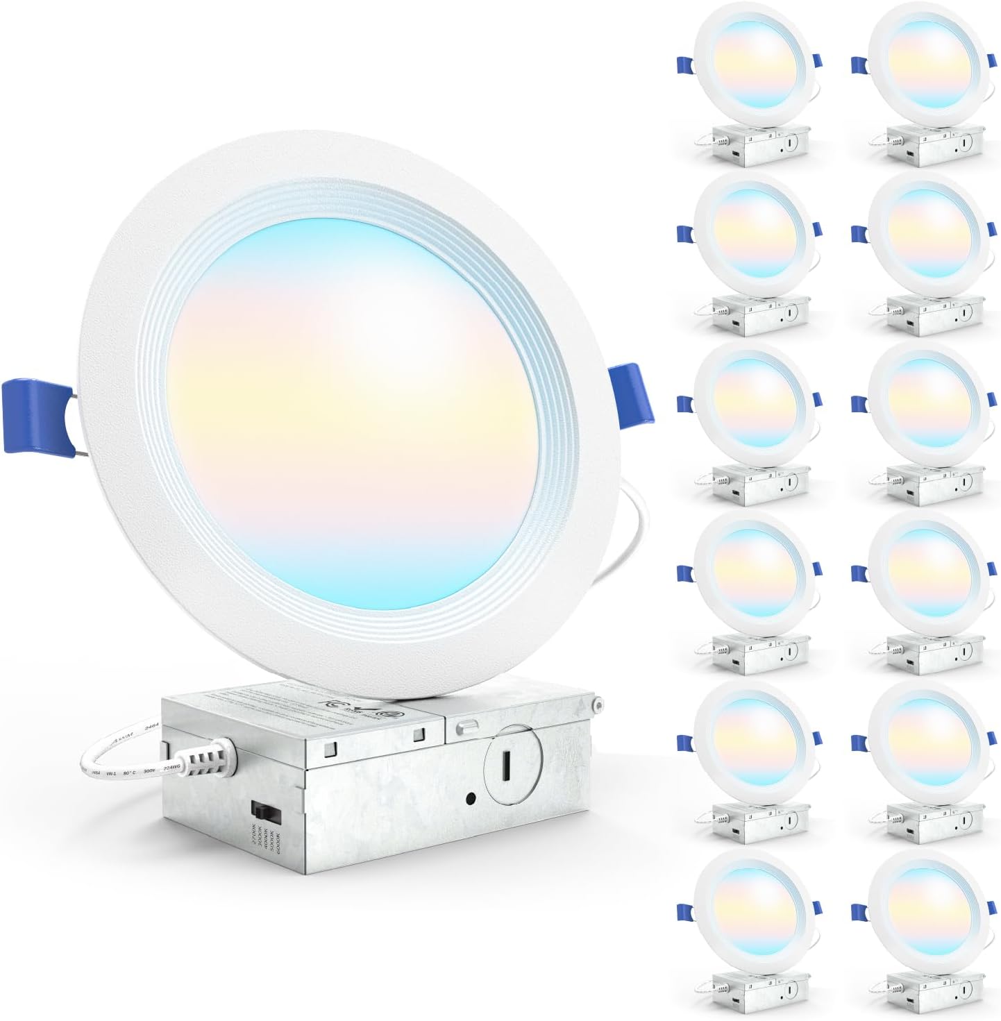 Sunco 12 Pack 6 Inch LED Recessed Light, Ceiling Canless Recessed Lights, Baffle Trim, 850 LM, 14W, Selectable CCT 2700K/3000K/4000K/5000K/6000K, Dimmable with Junction Box