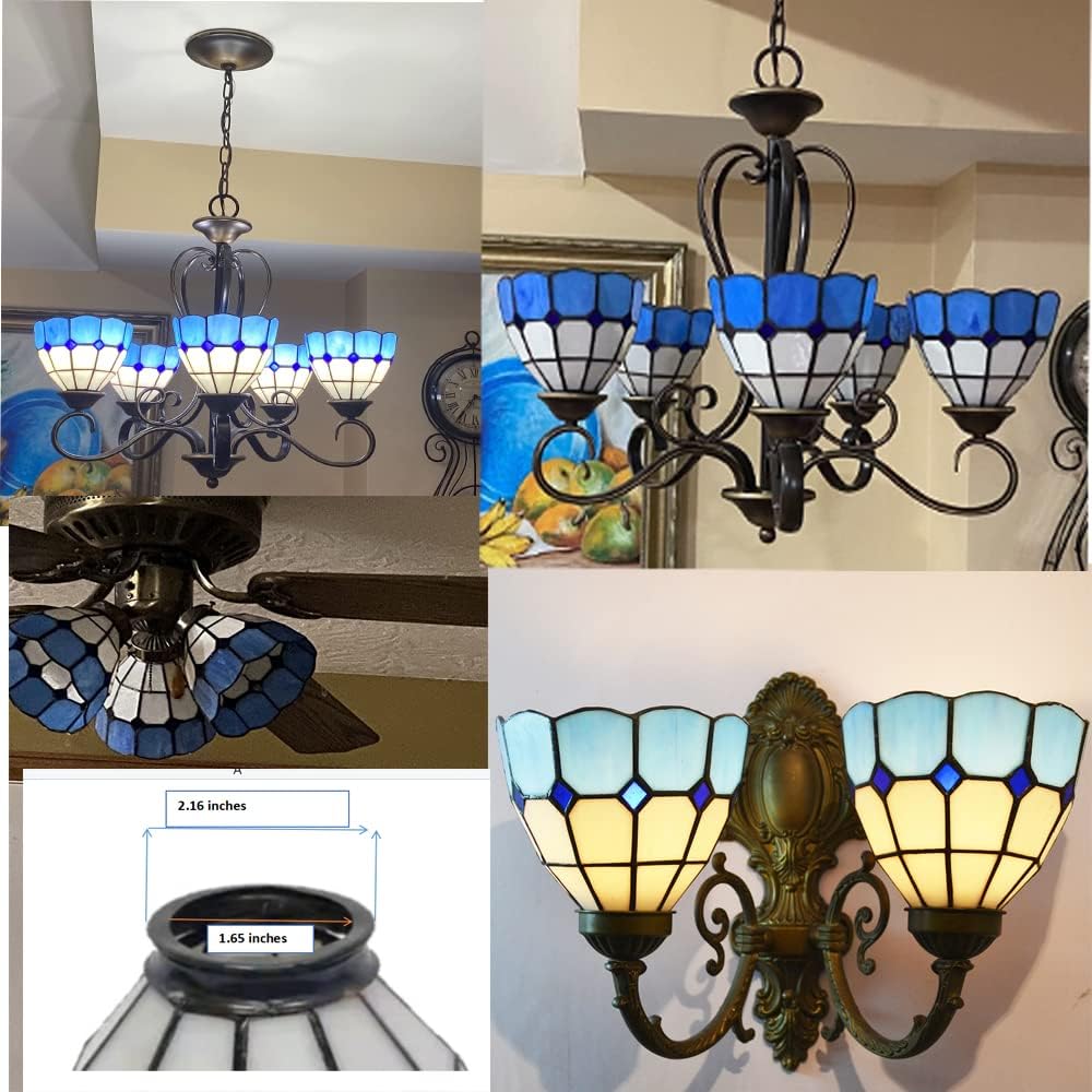 HUIMEIJU Glass single lampshade 2PCS set Blue glass fan lamp, wall lamp, chandelier replacement lampshade 6 inch stained glass single Lampshade