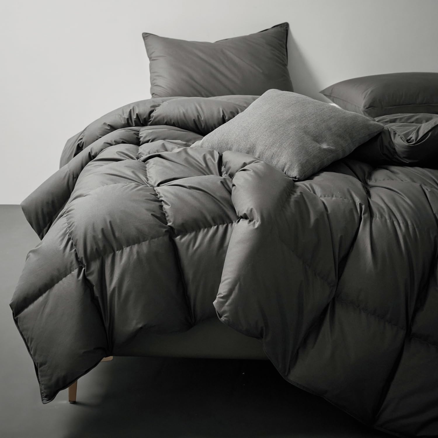 Royoliving Premium Feathers Down Comforter 100% Cotton Cover Duvet Insert with Corner Tabs (Charcoal Grey, King All Season) - Image 7