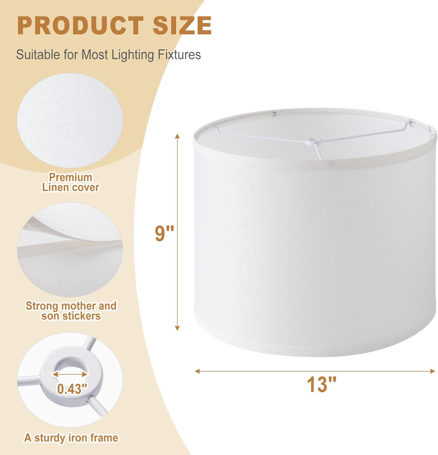 Lamp Shades Set of 2, 12"x12"x10" Large White Linen Drum Lampshade for Table Lamps Floor Lamp, Natural Linen Fabric Replacement Lamp Shade, Hand Crafted Medium Lampshade, Easy Assembly - Image 2