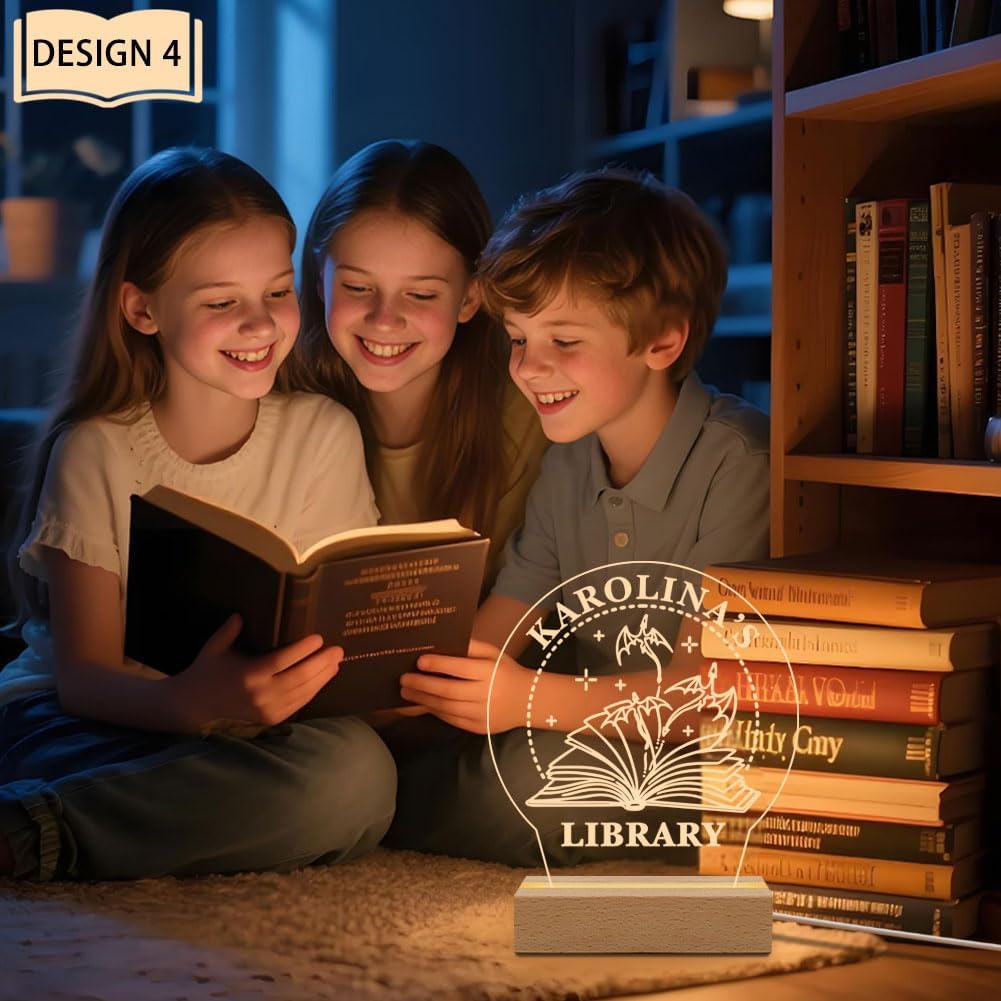 Personalized Library Night Light, Acrylic Book Sign with Wooden Base, Customizable Name Display, LED Warm Light for Reading Nook, Book Lover Gift - Image 7