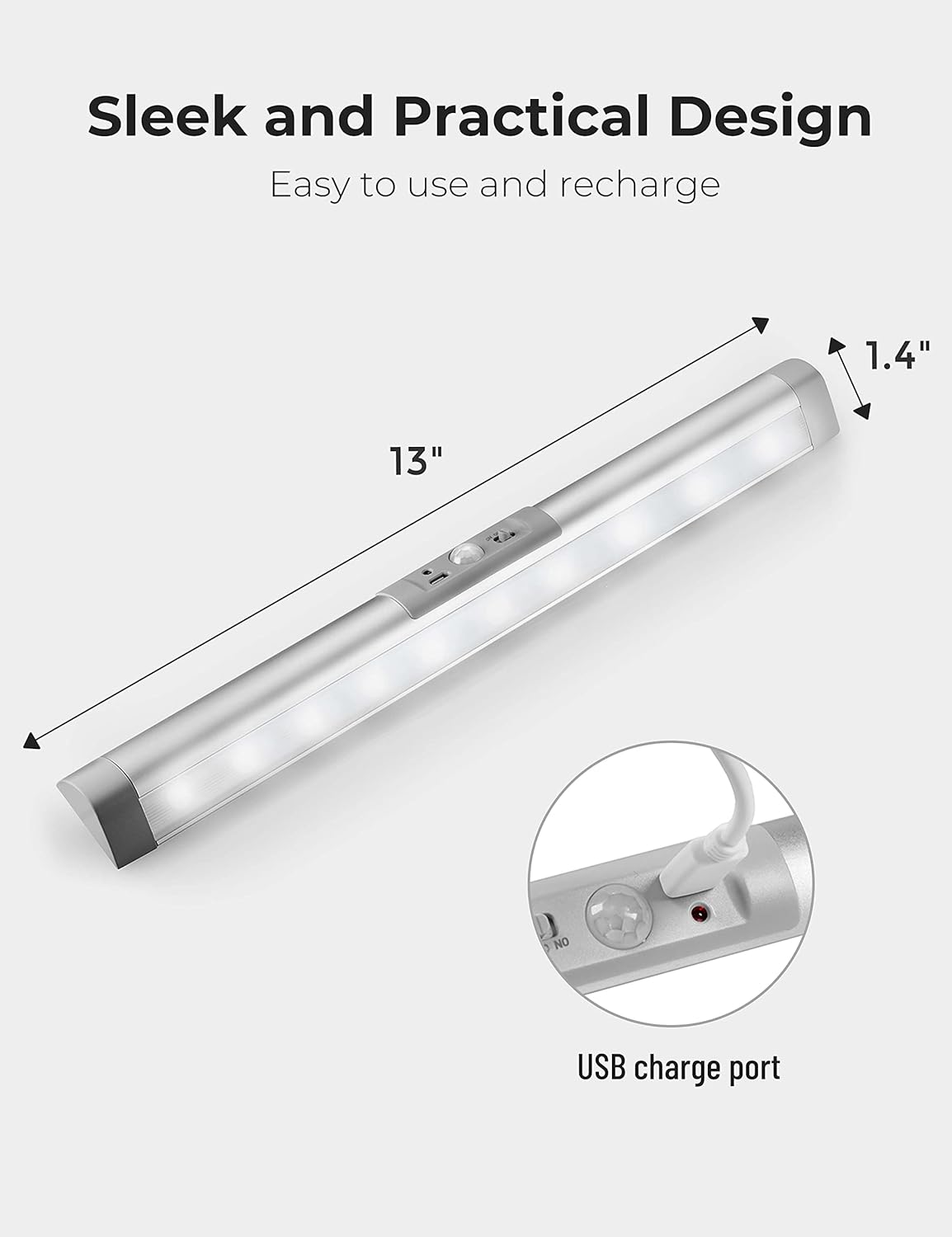 Joyzy Automatic Motion Sensor Closet Lights with Eye-Protection Design Closet Lighting, LED Rechargeable Cabinet Light Battery Operated Wardrobe Light for Wireless Pantry Sink (80Lumen, 6000k 80+CRI) - Image 4