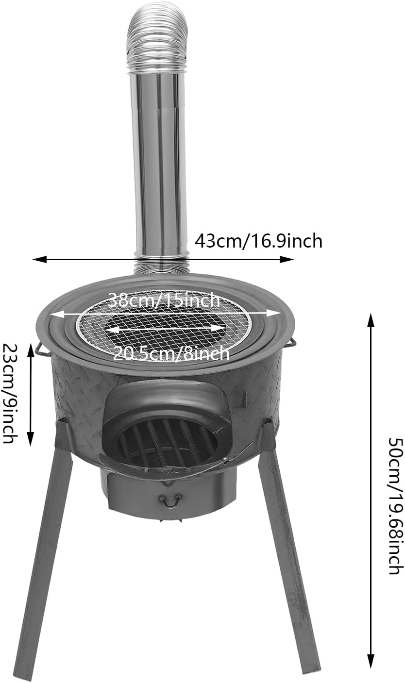 Portable Wood Burning Rocket Stove with Chimney Pipe, Heavy Duty Steel Camping Stove with Grill for Tent Heating & Outdoor Cooking for Camping, Hunting, Ice Fishing - Image 5