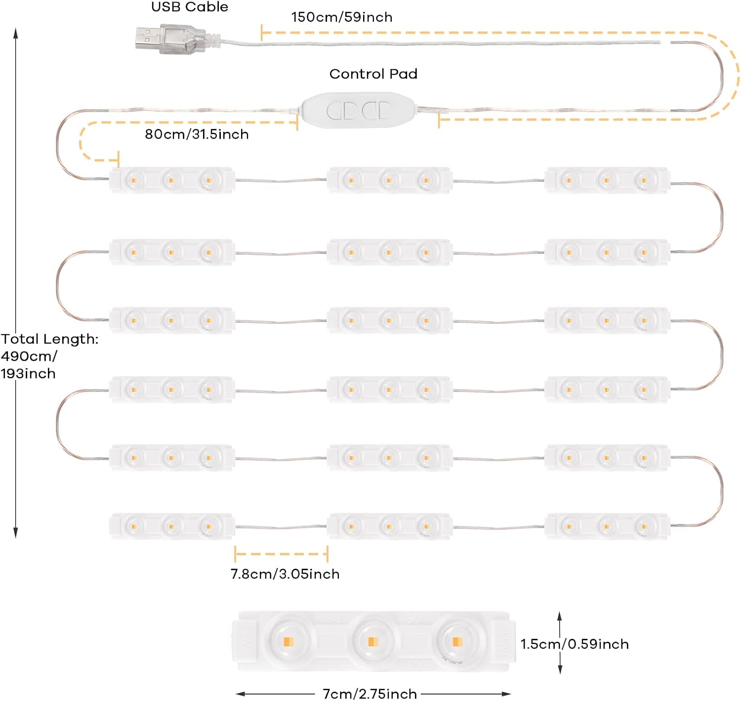 Consciot LED Vanity Lights for Mirror, Hollywood Style Strip, Adjustable Color & Brightness, USB Cable, Dimmable Makeup Stick on Table Dressing Room, White - Image 4