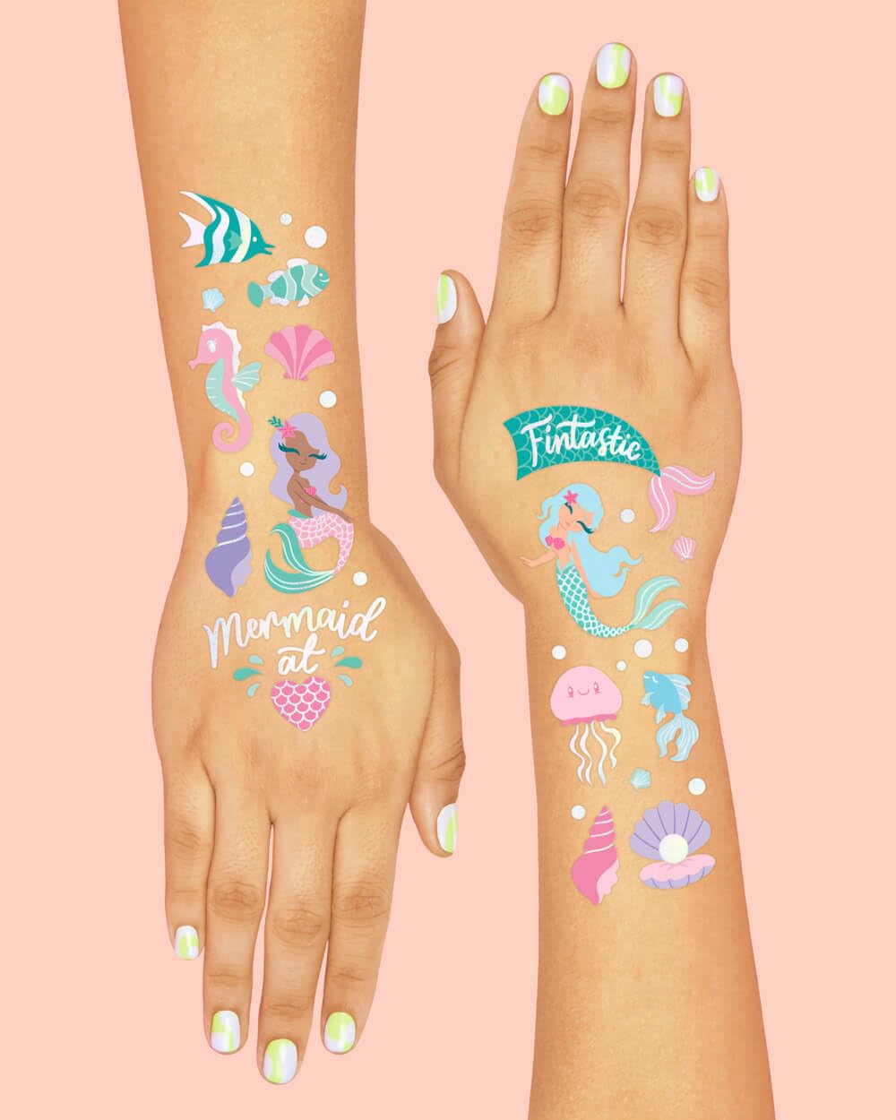 xo, Fetti Under The Sea Mermaid Temporary Tattoos - 56 Iridescent Foil Styles | Kids Birthday Party Supplies, Sea Creatures Favors, Ocean Animal, Underwater Arts and Crafts, Boys + Girls Activity - Image 4