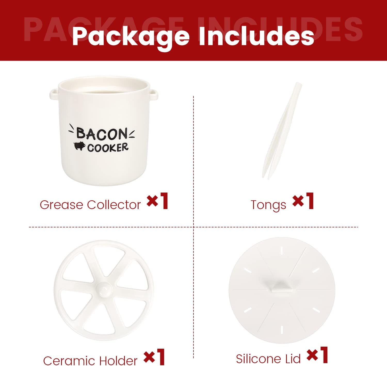 SOLIGT Ceramic Bacon Cooker for Microwave Oven - Splatter-Proof Design Microwave Bacon Cooker with Lid and Bonus Tongs - Easy Faster Bacon Maker for Yummy Crispy Bacon - Image 7