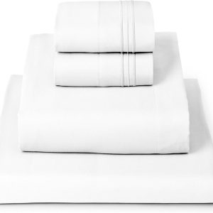 Mellanni Queen Sheets Set - 4 PC Iconic Collection Bedding - Hotel Luxury, Extra Soft, Cooling Bed Sheets - Wrinkle, Fade, Stain Resistant (Queen, White)