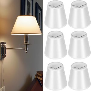 6PCS Chandelier Lamp Shades,Small Lamp Shade Clip-on Mini Lamp Shade,3.5” Top x 5.1” Slant Height x 5.5” Bottom,Fabric Traditional Chandelier Lampshade,White Silk Luster Elegant Lampshade