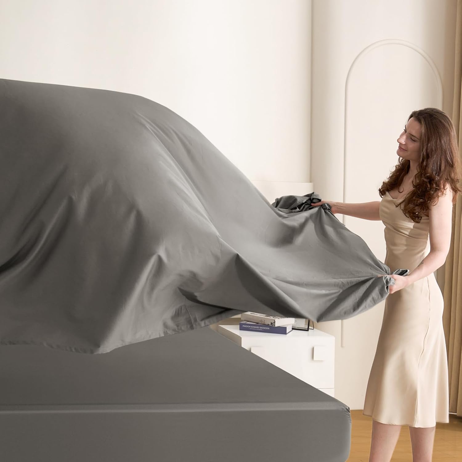 Queen Bed Sheets Set, 4PCS 100% Egyptian Long-Staple Cotton Bedding Sheets with Dual-Lock System, Luxury Soft and Comfort, 1000 Thread Count, Deep Pocket Fits 8" to 17" Mattress - Image 7