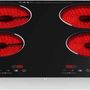 4 Burners Electric Stove Top, 3000W Portable Cooktop Desktop and Embedded Intelligent Control Cooktop Sensor Touch with Kid Safety Lock and 9 Heating Level for Kitchens Cabins Snack Bars Etc