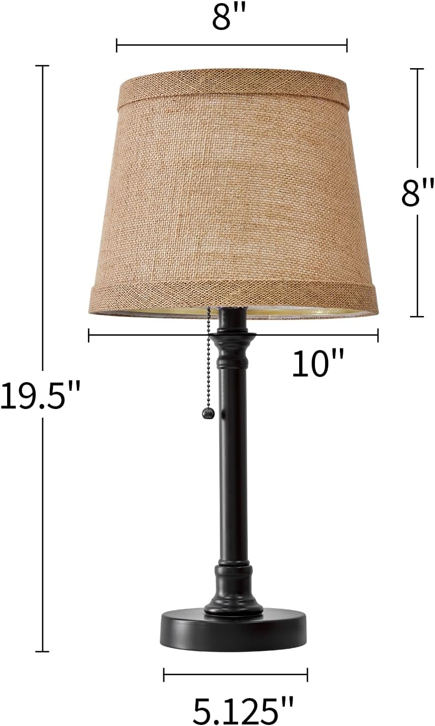 Oneach 19.5" Small Table Lamp for Bedroom - Bedside Lamps for Nightstand, Black Table Lamp for Living Room with Fabric Shade, Desk Reading Lamp for Kids Room Living Room Office Dorm - Image 8
