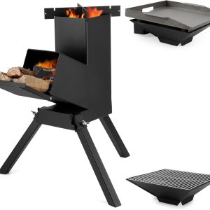Stanbroil 3 in 1 Rocket Stoves with Grill Rack, Griddle and Pot Cooking Stand, Heavy Duty Wood Burning Stoves for Cooking, Camping wood Stove Kit for Off-Grid Supply, Outdoor Grilling Event