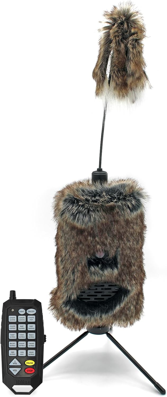 Icotec Furnado Predator Game Caller Decoy Combo – Designed for Coyote, Fox, Bobcat, Raccoon Hunting – 15 Sounds Included, 150 Yard Remote Range.