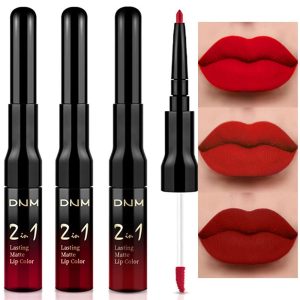evpct 3Pcs Ruby Bright Dark Deep Red Lip Stain Lipstick with Lip Liner, Burgundy Red Matte Lip Liner and Liquid Lipstick Set for Women Long Lasting Waterproof 24, 24 Hours Lip Sitck Paint