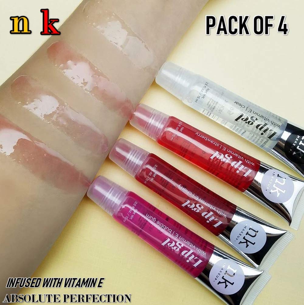 4 Pack Nicka K Lip Gel (CLEAR, STRAWBERRY, CHERRY, BUBBLE GUM) - Image 6