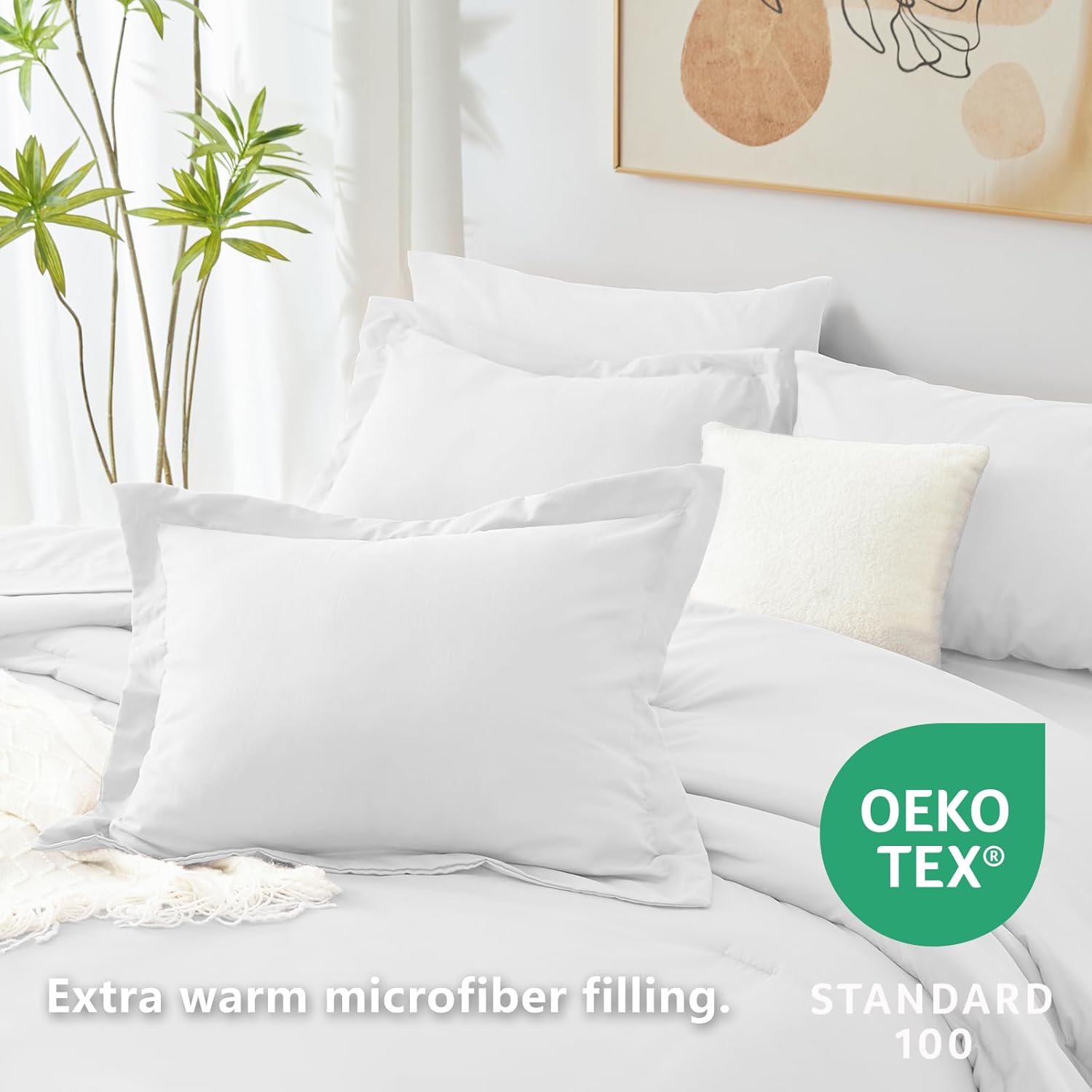 CozyLux Queen Comforter Set White, 7 Pieces Bed in a Bag Soft Bedding Comforter Set with Sheets, All Season Boho 7PC Bed Sets with Comforter, Fitted Sheets, Flat Sheets, Pillow Shams and Pillowcases - Image 4