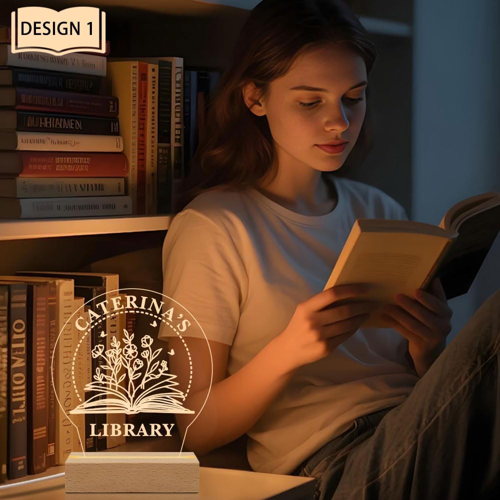 Personalized Library Night Light, Acrylic Book Sign with Wooden Base, Customizable Name Display, LED Warm Light for Reading Nook, Book Lover Gift - Image 3
