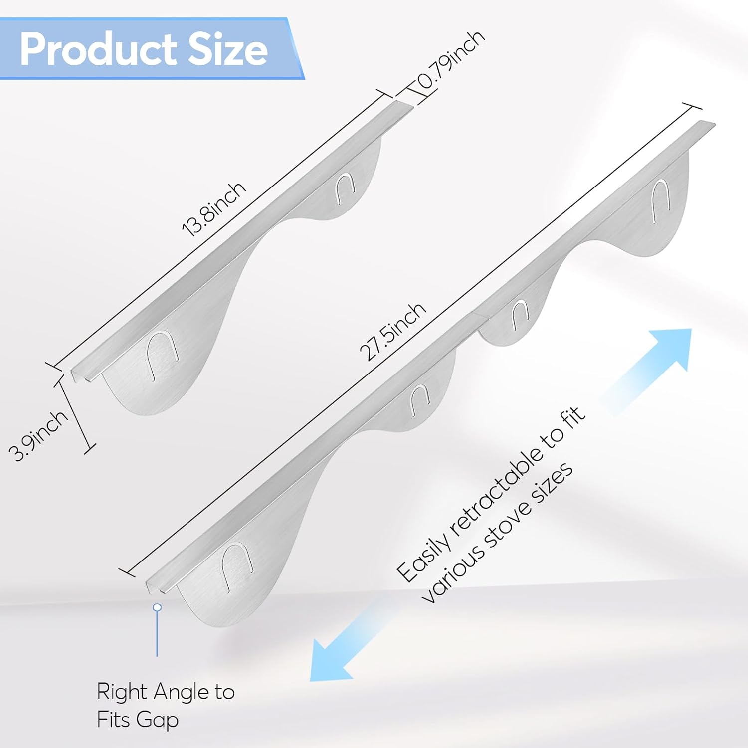 Stove Gap Covers, 2Pcs Stainless Steel Stove Guard, Adjustable Stove Gap Filler for Kitchen Counter Side Gap, 13.8" to 27.5" - Silver - Image 3