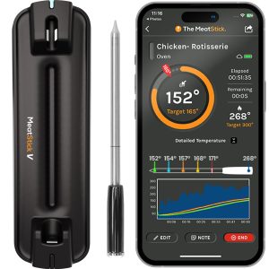 MeatStick V Wireless Meat Thermometer, 1200°F Heat Resistance, Unlimited Range WiFi & Bluetooth, Smart Digital Probe for Grilling, Smoking, Sous Vide, BBQ, Air Fryer, Oven, Smoker, Kitchen Cooking