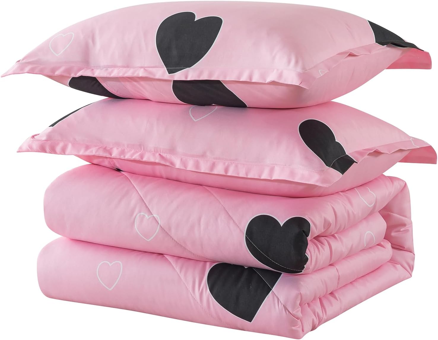 Caressma Love Pattern Girls Pink Comforter Set Full Size, Blush Pink Cute Love Heart Sexy Comforter Bedding Set for All Seasons, Geometric Microfiber 3 Pieces Comforter Set with Pillowcases - Image 8